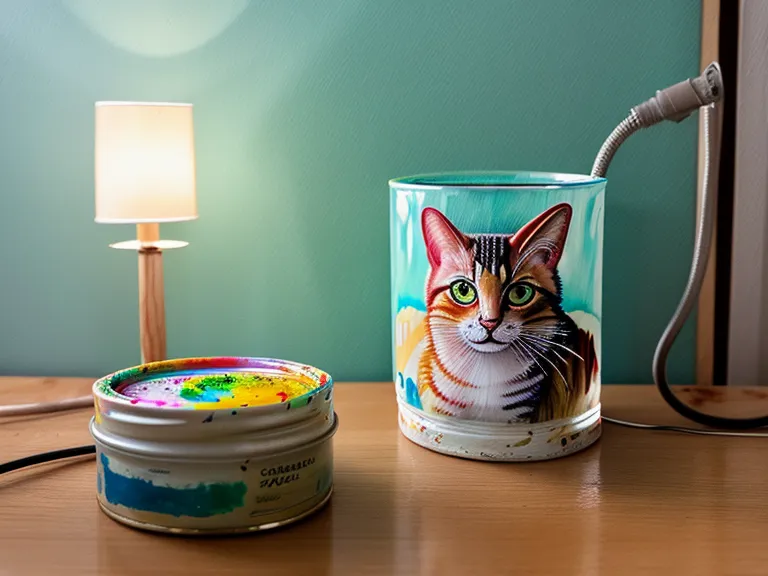 Pintura acrílica secándose bajo la luz de una lámpara con la pata de un gato cerca.
