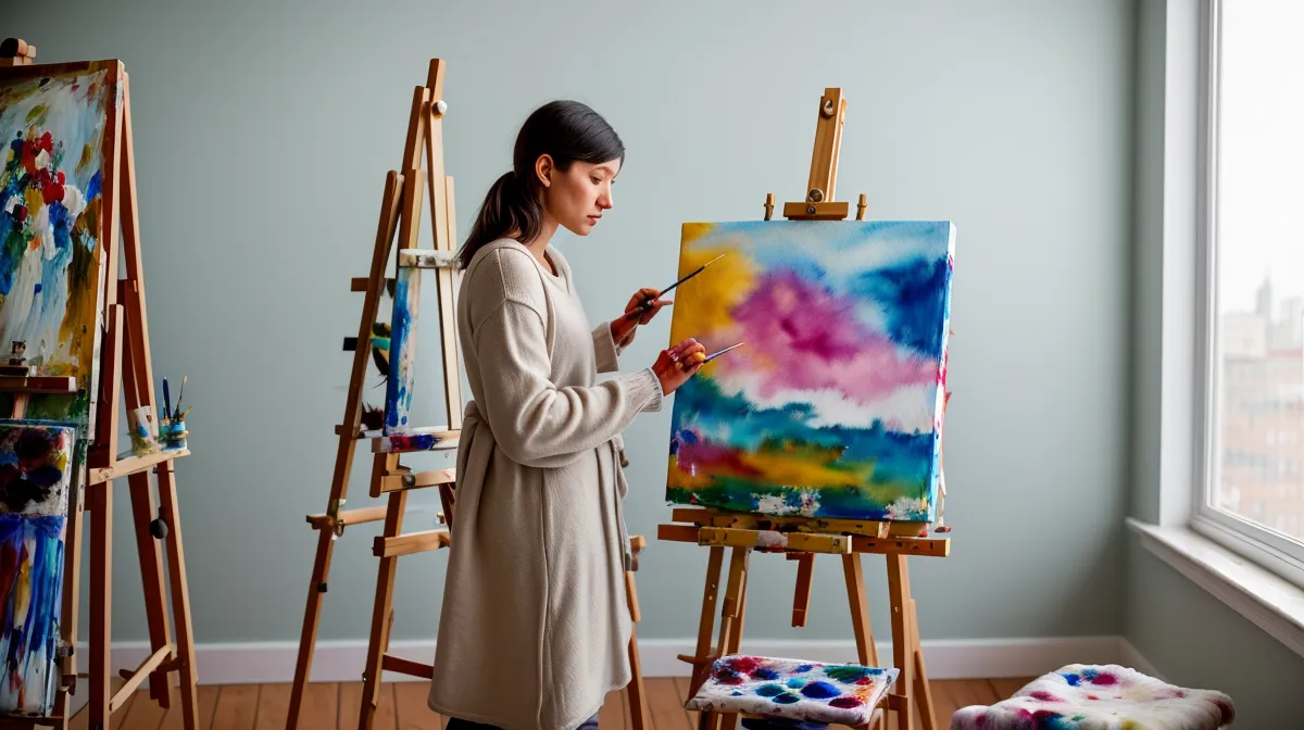 Técnica mixta con acuarela y acrílico en capas: primer experimento de pintura para principiantes en un cuarto trasero convertido en taller
