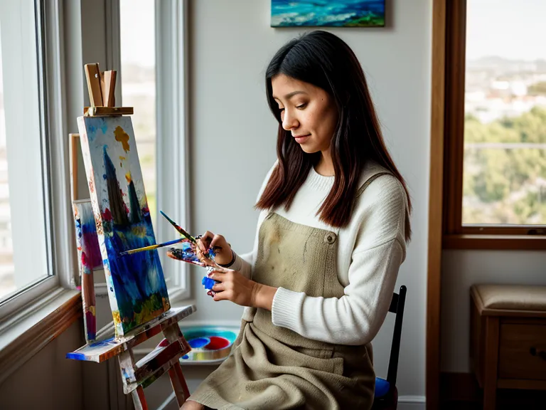 Escritorio con pinturas acrílicas y catálogos de ferretería, reflejo del bienestar creativo después del trabajo.